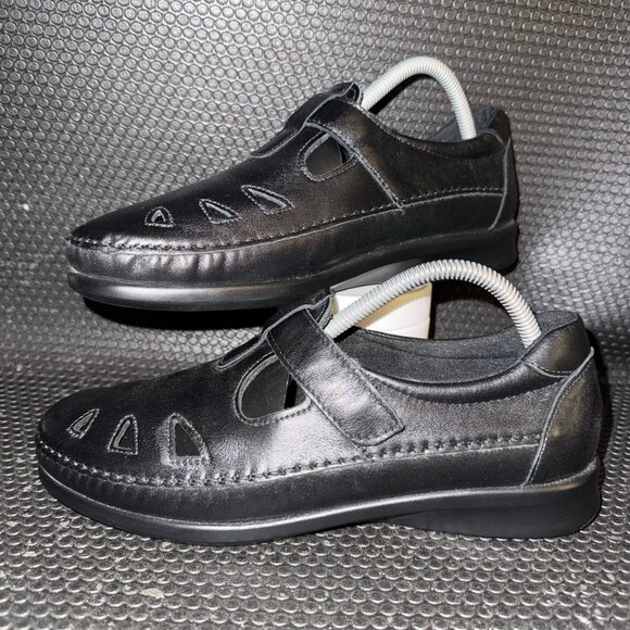 SAS Roamer Tripad Comfort Black Leather Adjustable Hook Loop Shoes Size 9.5M - Picture 1 of 8